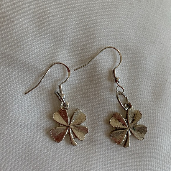 Lucky 4 leaf clover shamrock earrings sterling silver hooks Artisan OOAK - Picture 2 of 6
